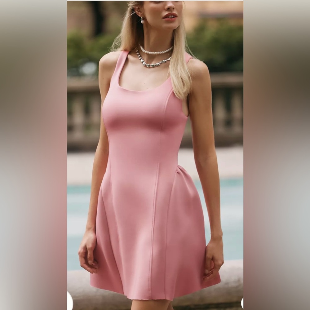 ANTHROPOLOGIE MARVE SLEEVELESS SEAMED FIT FLARE MINI DRESS SIZE S PINK DRINK NWT